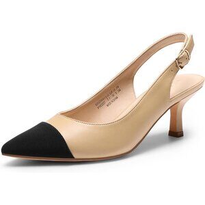 Dream Pairs Women Nude Black Faux Suede Pointed Toe Slingback Low Kitten Heels